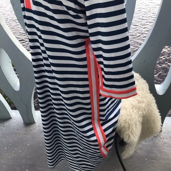 Gretchen Scott Midi Striped Dress in Coral and Navy - Picture 4 of 10